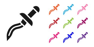 Siyah Hançer simgesi beyaz arkaplanda izole edildi. Bıçak ikonu. Keskin bıçaklı kılıç. Simgeleri renklendirin. Vektör.