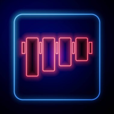 Parlayan neon flüt simgesi siyah arkaplanda izole edildi. Geleneksel Peru müzik aleti. Peru, Bolivya ve Meksika 'dan halk enstrümanı. Vektör.