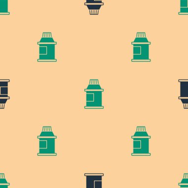 Yeşil ve siyah boya, guaj, kavanoz, boya ikonu bej arka planda izole edilmiş pürüzsüz desen. Vektör.