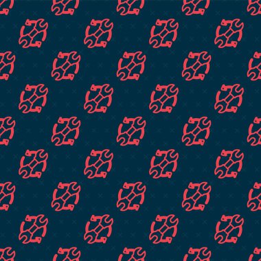 İş akışı simgesi olarak kırmızı çizgi anahtarı ve oklar siyah arkaplanda izole edilmiş pürüzsüz desen. Ayarlama, servis, ayar, bakım, onarım, onarım. Vektör İllüstrasyonu.