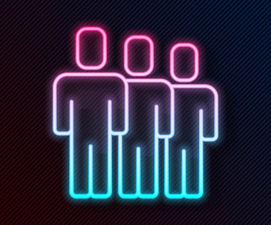 Parlayan neon hattı kullanıcı grubu simgesi siyah arkaplanda izole edildi. Bir grup insan ikonu. İş simgesi - kullanıcı profili simgesi. Vektör.
