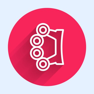 Beyaz çizgili Brass eklem ikonu uzun gölgeli izole edilmiş. Kırmızı daire düğmesi. Vektör.