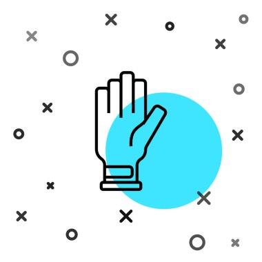 Siyah çizgi golf eldiveni simgesi beyaz arkaplanda izole edildi. Spor malzemeleri. Spor üniforması. Rastgele dinamik şekiller. Vektör.