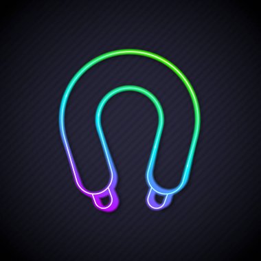 Parlayan neon hattı Sosis simgesi siyah arkaplanda izole edildi. Izgara sosis ve aroma işareti. Vektör.