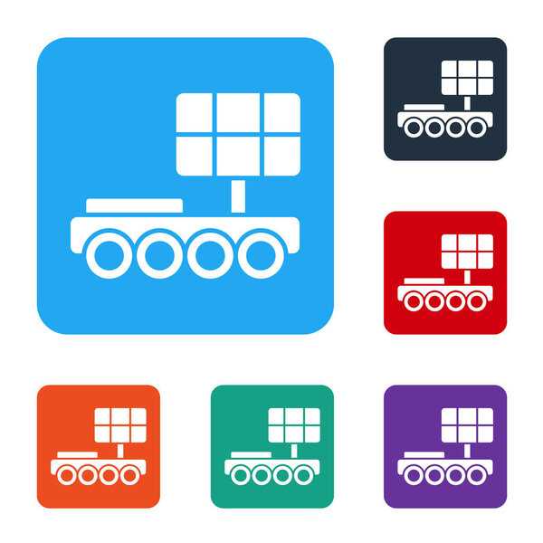 White Mars rover icon isolated on white background. Space rover. Moonwalker sign. Apparatus for studying planets surface. Set icons in color square buttons. Vector.