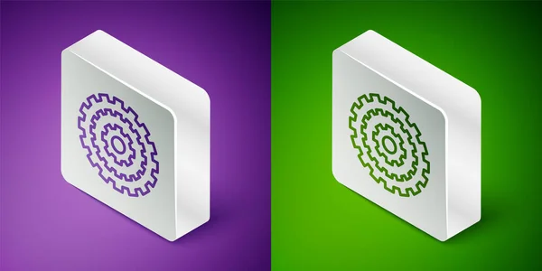 Isometric Line Bicycle Cassette Mountain Bike Icon Isolated Purple Green — Stock Vector