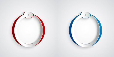 Kağıt kesiği Ouroboros simgesinin gri arkaplanda izole edilmiş sihirli sembolü. Yılan kendi kuyruğunu ısırıyor. Hayvan ve sonsuzluk, mitoloji ve yılan. Kağıt sanatı tarzı. Vektör.