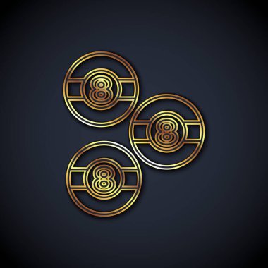 Siyah arka planda 8 numaralı ikonu olan altın çizgili bilardo bilardo topu. Vektör.