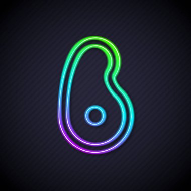 Parlayan neon hattı biftek ikonu siyah arka planda izole edildi. Vektör.
