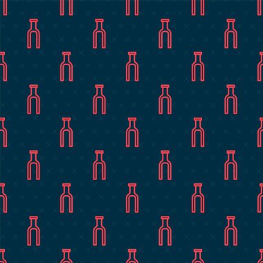 Kırmızı çizgi bisiklet süspansiyon çatalı simgesi siyah arkaplanda izole edilmiş. Spor ulaşımı yedek parça direksiyon. Vektör.