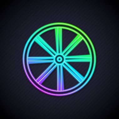 Parlayan neon çizgisi bisiklet tekeri simgesi siyah arkaplanda izole edildi. Bisiklet yarışı. Olağanüstü bir spor. Spor malzemeleri. Vektör.