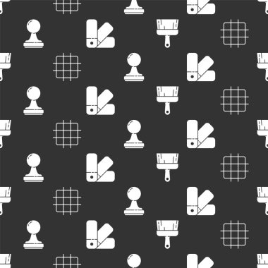 Boya fırçasını, ızgara grafik kağıdını, Pul ve Renk palet rehberini pürüzsüz desen üzerine ayarla. Vektör.