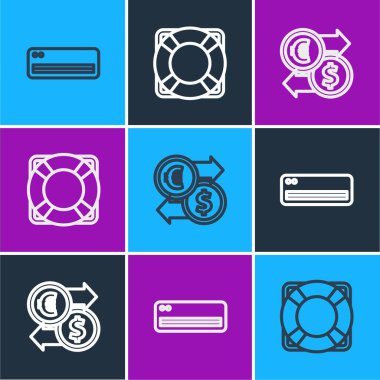 Hattı ayarlayın, klima, para değişimi ve Lifebuoy simgesi. Vektör.