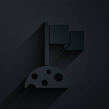 Siyah arkaplanda bayrak simgesi olan kağıt kesiği Ay. Kağıt sanatı tarzı. Vektör.