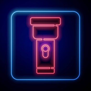 Parlayan neon ışığı simgesi mavi arkaplanda izole edildi. Vektör.