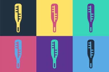 Tıbbi muayene ikonu için popüler sanat termometresi renk arkaplanında izole edilmiş. Vektör.