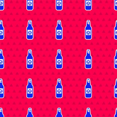 Kırmızı arka planda mavi bira ikonu izole edilmiş. Vektör.