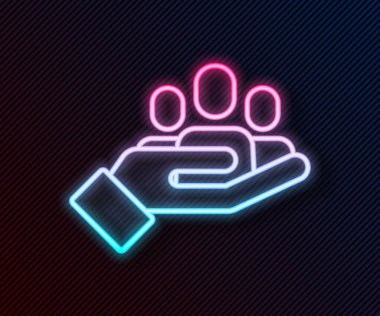 Siyah arkaplanda izole edilmiş bir insan simgesini aramak için parlayan neon çizgisi El. İşe alım ya da seçim konsepti. Çalışanları ve işi ara. Vektör.