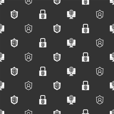 Parmak izi, kullanıcı koruması, parmak izi kalkanı ve kusursuz desen ile monitörü ayarla. Vektör.