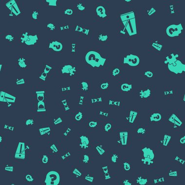 Kafa 'yı soru işaretiyle, Metronom sarkacıyla, Eski kum saatiyle ve sorunlara sorunsuz bir çözümle ayarla. Vektör.