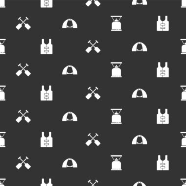 Kamp gaz sobası, can yeleği, Paddle ve Turist çadırını sorunsuz bir şekilde ayarlayın. Vektör.