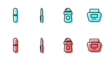 Terleme önleyici deodorant rulo, tırnak törpüsü ve krem losyon kozmetik tüp simgesini ayarla. Vektör.