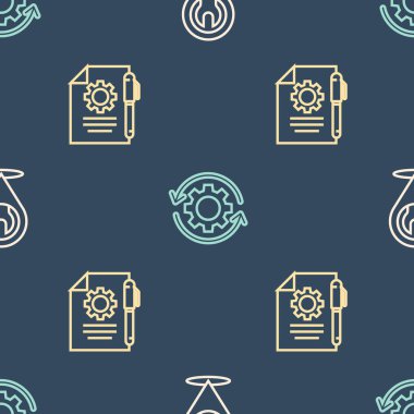 Satır konumunu anahtar anahtarı, belge ayarları, kalem ve dişli okları pürüzsüz desen üzerine çalışma akışı olarak ayarla. Vektör.