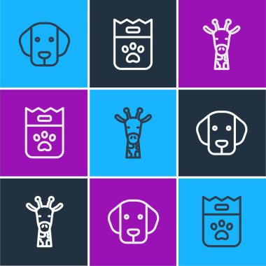 Hattı ayarla Dog, zürafa kafası ve yiyecek ikonu torbası. Vektör.