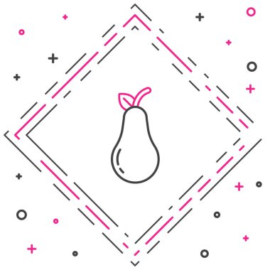 Beyaz arkaplanda çizgi Pear simgesi izole edildi. Yaprak sembollü meyve. Renkli taslak konsepti. Vektör İllüstrasyonu.