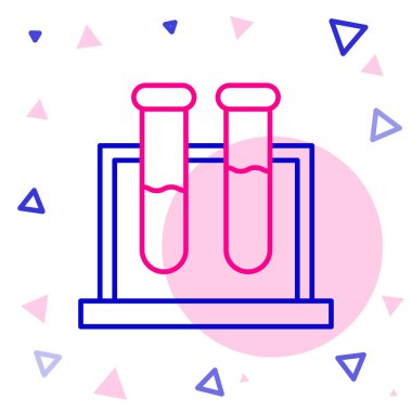 Çizgi Test tüpü ve kimyasal test ikonu beyaz arka planda izole edildi. Laboratuvar cam levhası. Renkli taslak konsepti. Vektör İllüstrasyonu.