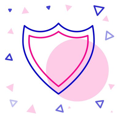 Beyaz arkaplanda çizgi kalkanı simgesi izole edildi. Gardiyan. Güvenlik, güvenlik, koruma, gizlilik kavramı. Renkli taslak konsepti. Vektör İllüstrasyonu.