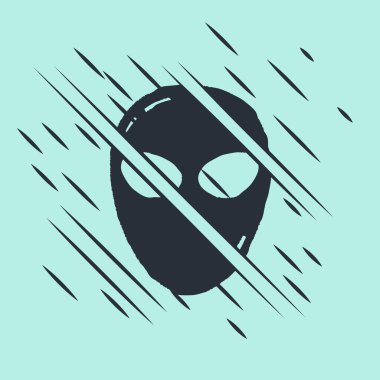 Siyah Uzaylı simgesi yeşil arkaplanda izole edildi. Uzaylı yüzü ya da kafa sembolü. Arıza tarzı. Vektör.