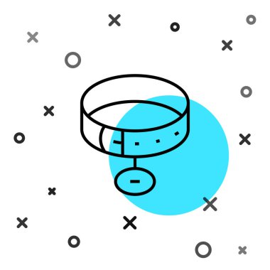 Beyaz arkaplanda isim etiketi simgesi olan siyah çizgi tasması. Evcil hayvanlar için basit malzemeler. Kedi köpek bakımı. Evcil hayvan zincirleri. Rastgele dinamik şekiller. Vektör.