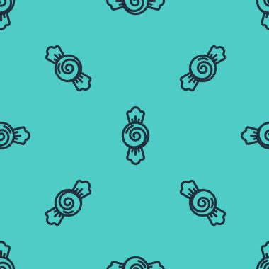 Siyah çizgi Candy simgesi yeşil arka planda kusursuz deseni izole etti. Mutlu Cadılar Bayramı Partisi. Vektör.