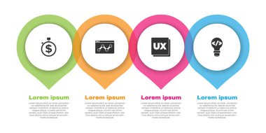 Set Time para, web sitesi istatistiği, UI veya UX tasarımı ve Front-end geliştirmesidir. Ticari bilgi şablonu. Vektör.