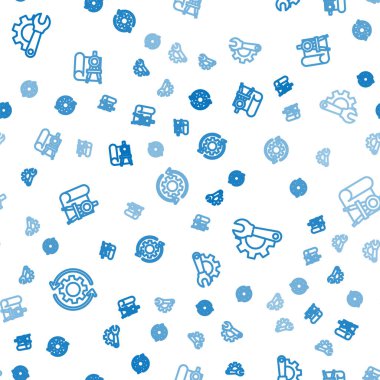 Çizgi dişli ve okları iş akışı olarak ayarla, İngiliz anahtarı teçhizatı ve çizgili kağıt pusulayı dikişsiz desen üzerine yerleştir. Vektör.