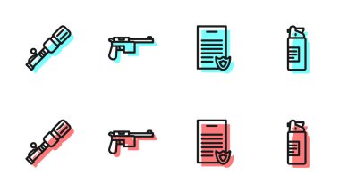 Ateşli Silahlar ruhsatı, Anti-tank el bombası, Mauser tabancası ve yağ şişesi ikonu. Vektör.