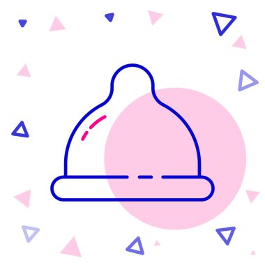 Hat prezervatifi güvenli seks ikonu beyaz arka planda izole edildi. Güvenli aşk sembolü. Erkekler için doğum kontrol yöntemi. Renkli taslak konsepti. Vektör İllüstrasyonu.