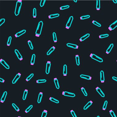 Line Dildo vibrator for sex games icon isolated seamless pattern on black background. Sex toy for adult. Vaginal exercise machines for intimate.  Vector Illustration.