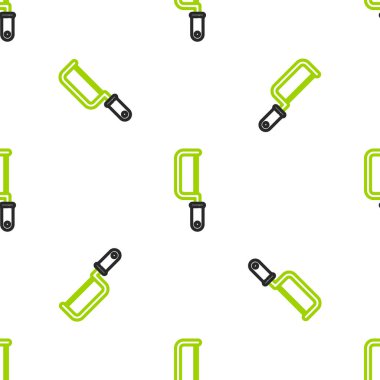 Demir Testere çizgisi simgesi beyaz arkaplanda kusursuz desen izole etti. Tahta ve metal testeresi. Vektör İllüstrasyonu.