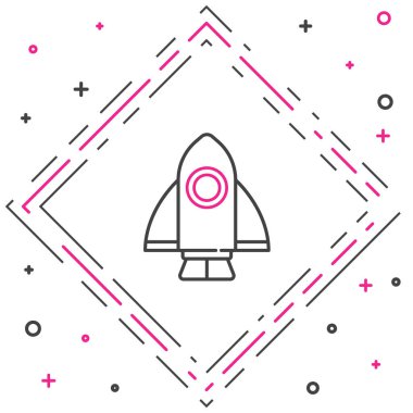 Roket çizgisi simgesi beyaz arkaplanda izole edildi. Uzay yolculuğu. Renkli taslak konsepti. Vektör.