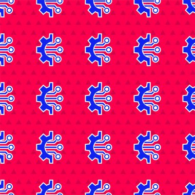 Mavi Algoritma simgesi kırmızı arkaplanda izole edilmiş pürüzsüz desen. Yapay Zeka koleksiyonundan algoritma sembolü tasarımı. Vektör İllüstrasyonu.