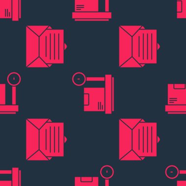 Zarf ve Ölçeklemeyi karton kutuyla kusursuz desen üzerine ayarla. Vektör.