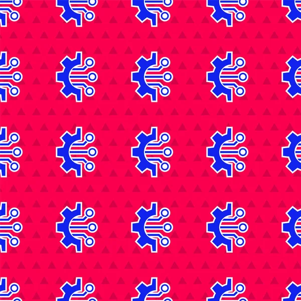 Mavi Algoritma simgesi kırmızı arkaplanda izole edilmiş pürüzsüz desen. Yapay Zeka koleksiyonundan algoritma sembolü tasarımı. Vektör İllüstrasyonu.