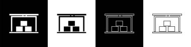Depo simgesini siyah beyaz arkaplanda izole et. Vektör İllüstrasyonu.