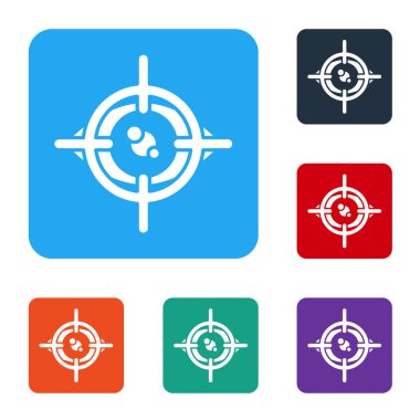 Beyaz Göz tarama simgesi beyaz arkaplanda izole edildi. Göz taraması yapılıyor. Güvenlik kontrol sembolü. Siber göz işareti. Renkli kare düğmelerle simgeleri ayarla. Vektör.