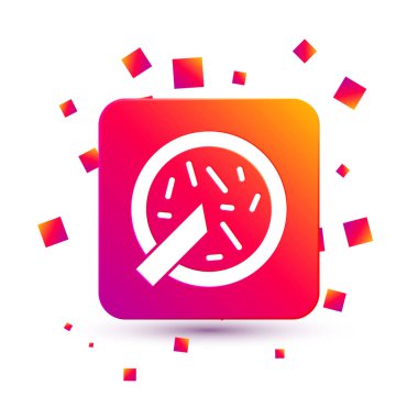 Beyaz arka planda izole edilmiş bakteri simgesi olan beyaz petri kabı. Kare renk düğmesi. Vektör.