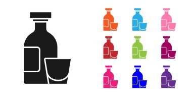 Siyah Alkol, rom şişesi ve beyaz arka planda izole edilmiş cam ikon. Simgeleri renklendirin. Vektör.