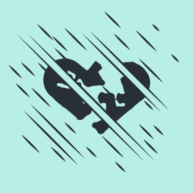 Siyah Kırık Kalp ya da yeşil arka planda izole edilmiş boşanma ikonu. Aşk sembolü. Sevgililer Günü. Arıza tarzı. Vektör.