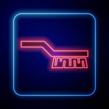 Siyah arkaplanda parlayan neon bilardo masa fırçası simgesi izole edildi. Biliard masa fırçası. Vektör.